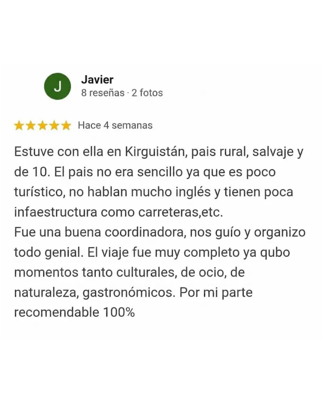 Reseña de Javier sobre un viaje a Kirguistán con Laia, destacando la coordinación, la organización y la variedad del itinerario.